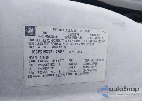 2005 Chevrolet Express z USA, uszkodzony, nr VIN 1GCFG15XX51172085